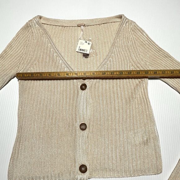 Free People Game On Cardigan Cream Beige Cardi White Swan Size S Small NWT - Picture 6 of 10